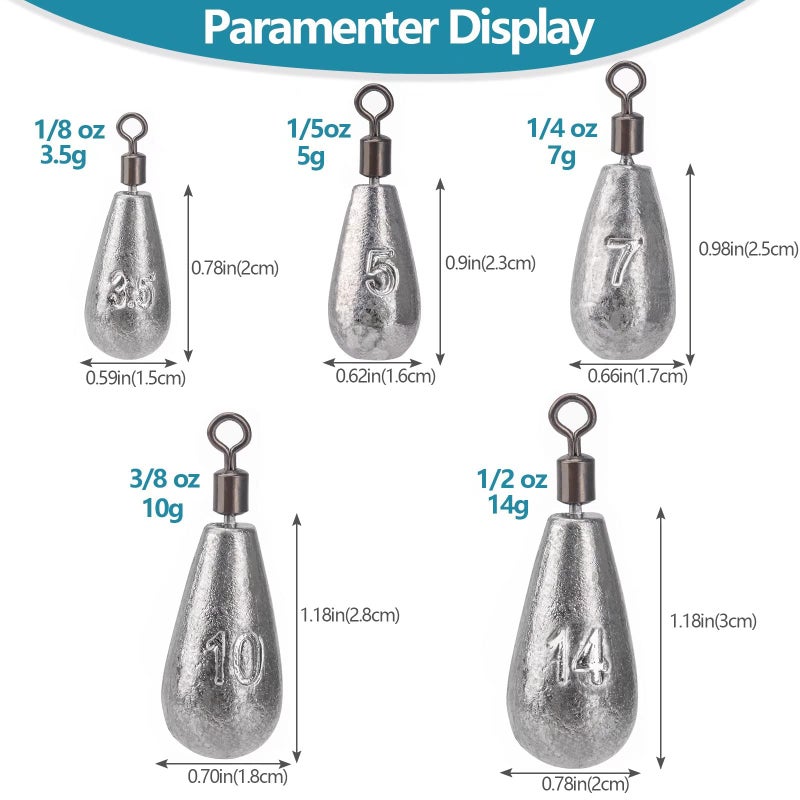 THKFISH Fishing Weights Fishing Sinker Drop Shot Weights Fishing Weights Kit Drop Shot Rig Wacky Hooks Offset Hooks Fishing Tackle D-28pcs-Waterdrop Shape - Image 5